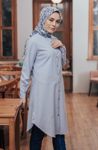 Düğmeli Tunik 8203-08 Mavi