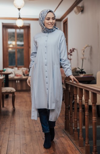 Slit Detailed Buttoned Tunic 8107-03 Blue 8107-03