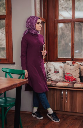 Düğmeli Tunik 8203-05 Mürdüm 8203-05