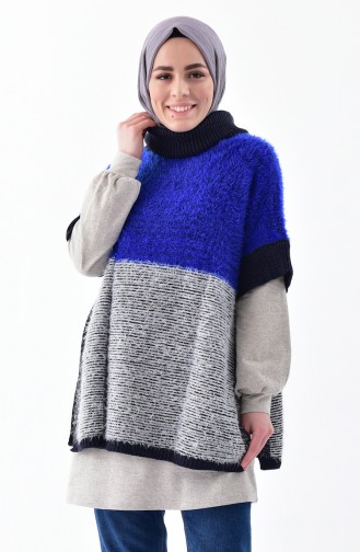 Polo-Neck Knitwear Poncho 8003-06 Saxe Stone 8003-06