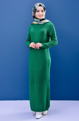 Triko Uzun Elbise 8101-04 Zümrüt Yeşil