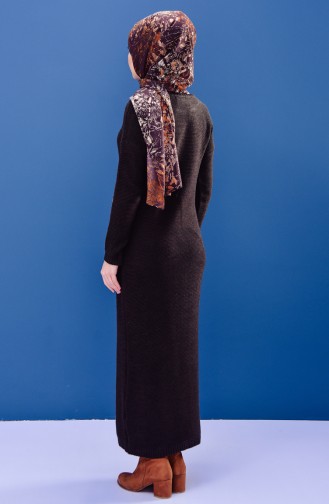 Triko Uzun Elbise 8101-05 Koyu Kahverengi