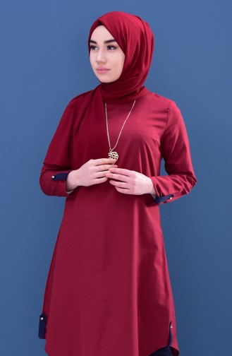 Minahill Strap Detailed Tunic 8205-05 Claret Red 8205-05