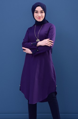 Minahill Strap Detailed Tunic 8205-10 Purple 8205-10