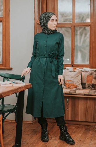 Minahill Buttoned Belted Tunic 8204-04 Emerald Green 8204-04