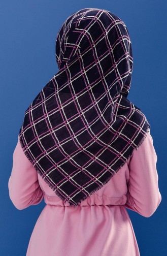 Patterned Cotton Scarf 2162-12 Navy Blue Fuchsia 2162-12