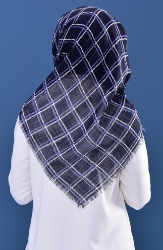 Patterned Cotton Scarf 2162-15 Navy Blue White 2162-15