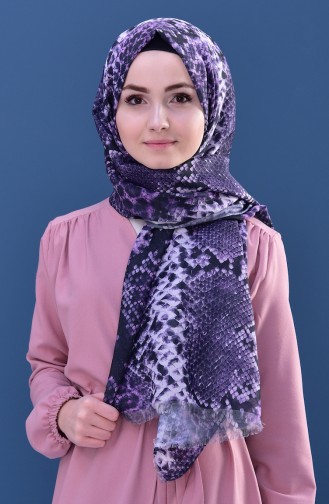 Yılan Desenli Cotton Şal 901428-05 Mor