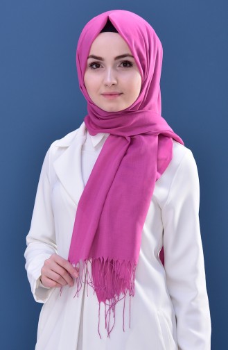 شال سادة بتفاصيل من شراشيب  60080-36 لون فوشي فاتح 60080-36