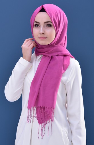 شال سادة بتفاصيل من شراشيب 60080-36 لون فوشي فاتح 60080-36