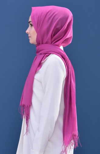 شال سادة بتفاصيل من شراشيب 60080-36 لون فوشي فاتح 60080-36