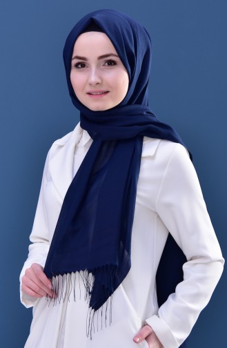 Düz Püsküllü Şal 60080-39 Lacivert