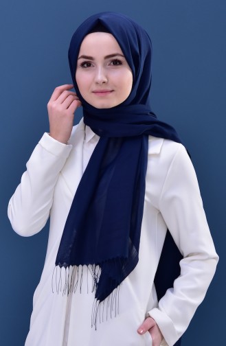 Düz Püsküllü Şal 60080-39 Lacivert