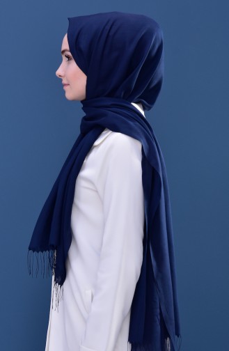 Düz Püsküllü Şal 60080-39 Lacivert