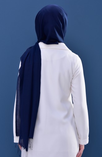 Düz Püsküllü Şal 60080-39 Lacivert