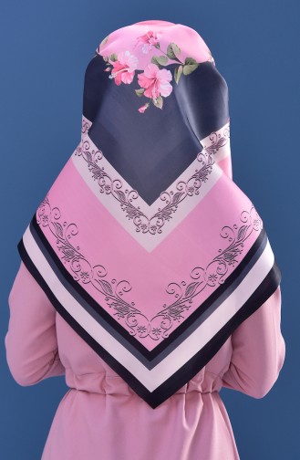 Echarpe Taffetas a Motifs Fleurs 96001-01 Noir 01