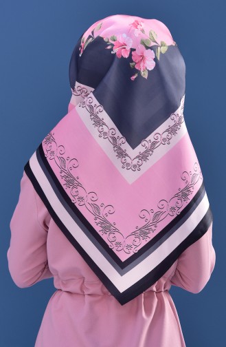 Flower Patterned Taffeta Scarf 96001-01 Black 01