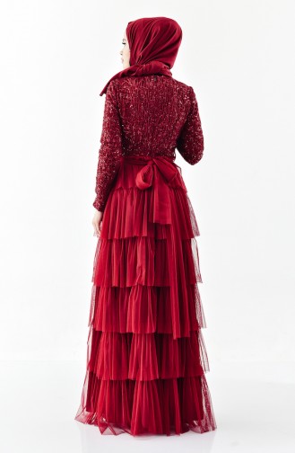Sequin Detailed Evening Dress 52735-01 Claret Red 52735-01