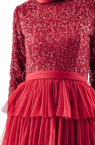 Sequin Detailed Evening Dress 52735-01 Claret Red 52735-01