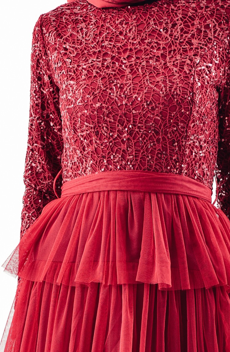 16757 Claret Red Sequined Chiffon Dress