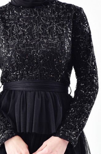 Sequin Detailed Evening Dress 52735-02 Black 52735-02