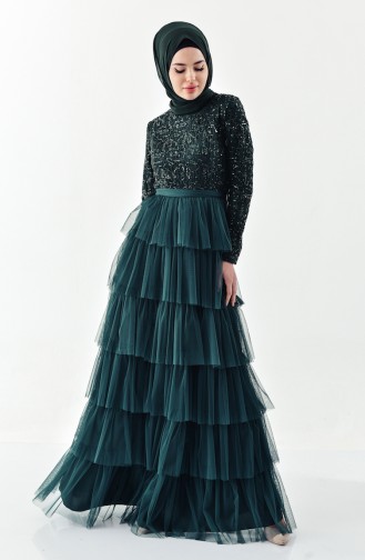 Sequin Detailed Evening Dress 52735-04 Green 52735-04