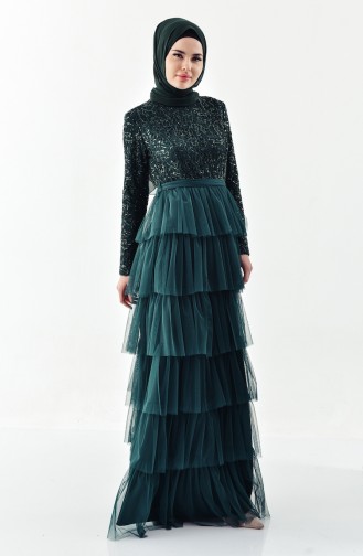 Robe de Soirée Détail Paillettes 52735-04 Vert 52735-04