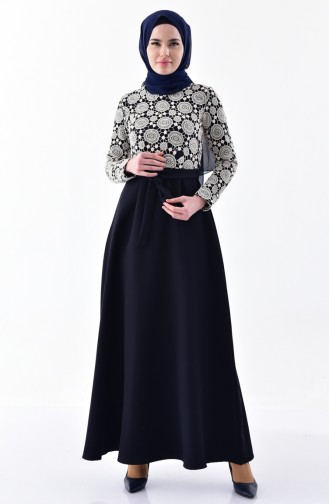 Lace Belted Dress 4209-02 Navy 4209-02