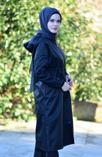 Waist Shirred Raincoat 6804-01 Black 6804-01