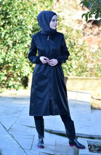 Waist Shirred Raincoat 6804-01 Black 6804-01