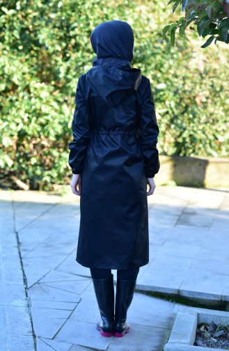 Waist Shirred Raincoat 6804-01 Black 6804-01