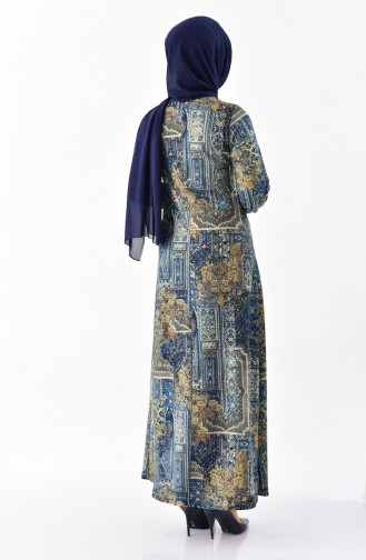 دلبر فستان بتصميم مُطبع 6070-02 لون بترولي 6070-02