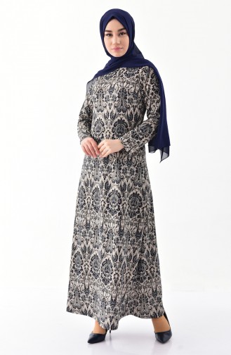 Dilber Decorated Printed Dress 6071-02 Navy 6071-02