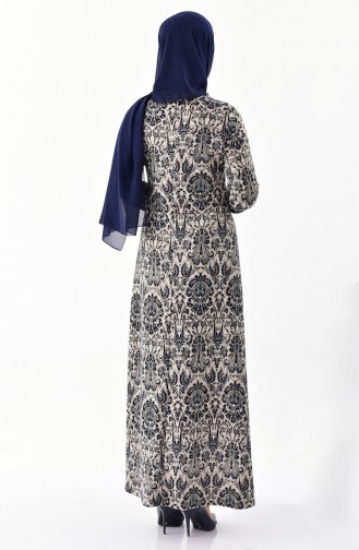 دلبر فستان بتصميم مُطبع 6071-02 لون كحلي 6071-02
