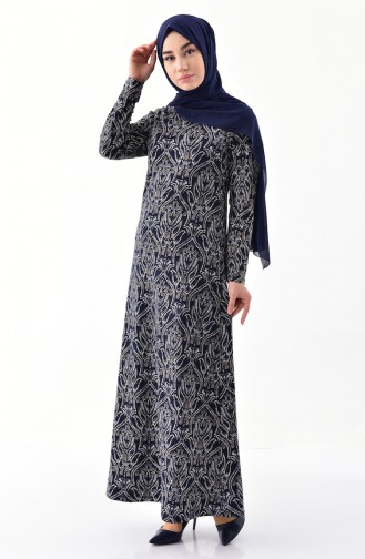 دلبر فستان بتصميم مُطبع 6072-01 لون كحلي 6072-01