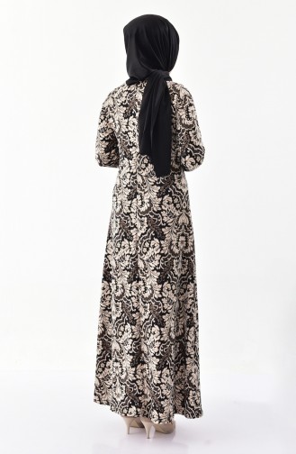 Dilber Decorated Printed Dress 6073-01 Black   6073-01