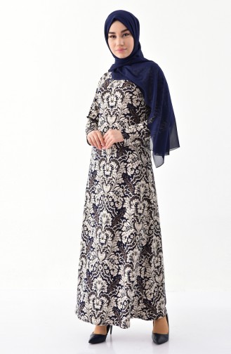 Varak Baskılı Elbise 6073-02 Lacivert