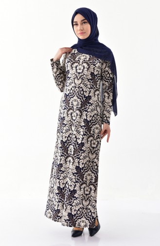 دلبر فستان بتصميم مُطبع 6073-02 لون كحلي 6073-02