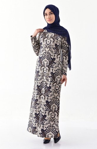 Dilber Decorated Printed Dress 6073-02 Navy 6073-02