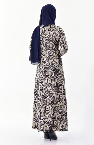 دلبر فستان بتصميم مُطبع 6073-02 لون كحلي 6073-02