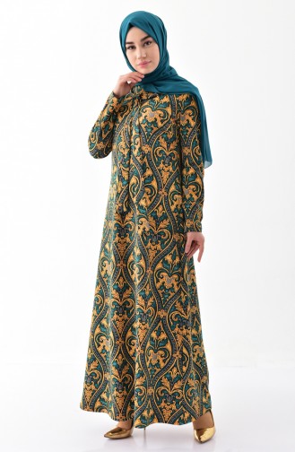 دلبر فستان بتصميم مُزخرف 6074-01 لون اخضر زُمردي 6074-01