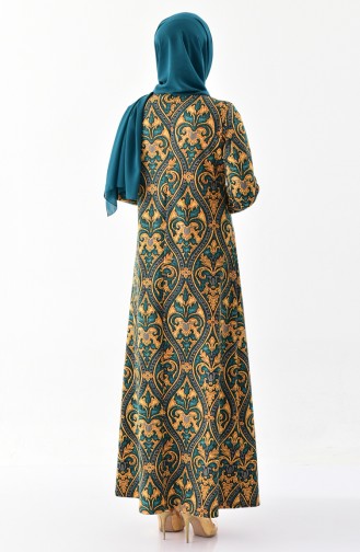 دلبر فستان بتصميم مُزخرف 6074-01 لون اخضر زُمردي 6074-01