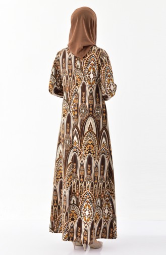 دلبر فستان بتصميم مُطبع 6075-01 لون بُني 6075-01