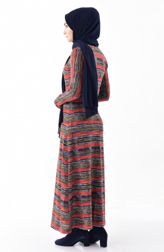 فستان محاك بتصميم مُطبع 33460-01 لون قرميدي 33460-01