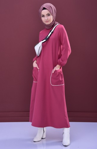 Sleeved Elastic Pocket Dress 0002-04 dry Rose 0002-04