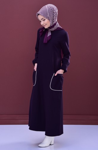 Sleeved Elastic Pocket Dress 0002-05 Purple 0002-05