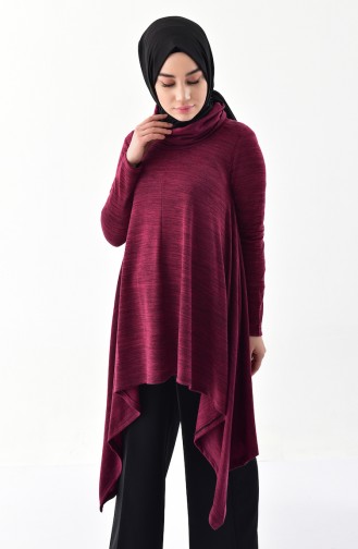 Balıkcı Yaka Asimetrik Tunik 50359-02 Mürdüm 50359-02