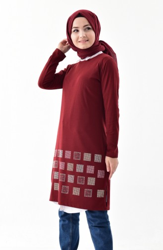 Stone Printed Tunic 0679-02 Claret Red 0679-02