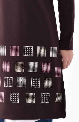Taş Baskılı Tunik 0679-05 Kahverengi