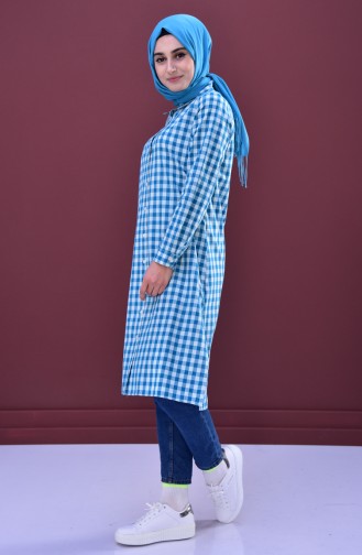 Minahill Slit Checkered Tunic  8208-03 Turquoise 8208-03